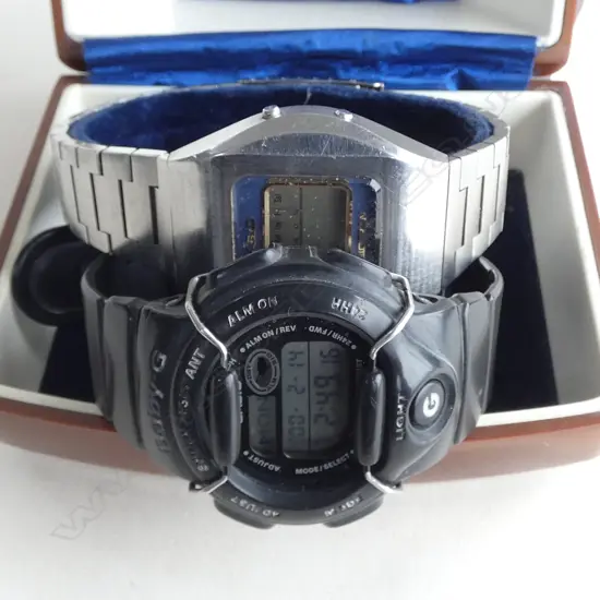 2 CASIO WATCHES IN BRANDED CASE; CASIOTRON NOT RUNNING, BABY G RUNNING