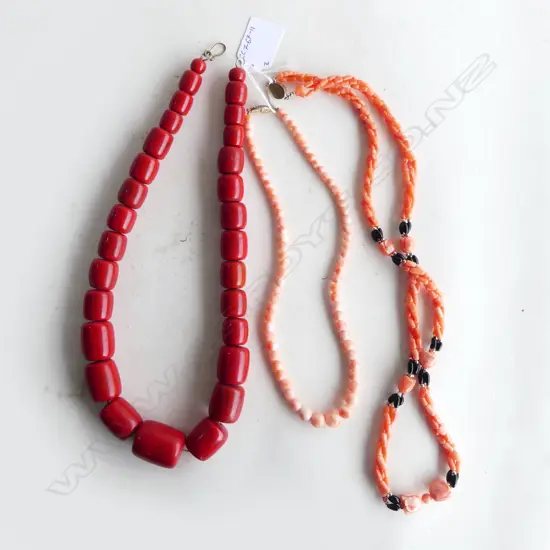 3 NECKLACES; 2 CORAL, 1 RED PLASTIC ***