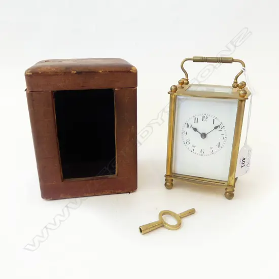 FRENCH CARRIAGE CLOCK, CASED w KEY H.120mm. apparently running