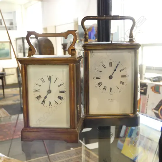 2 CARRIAGE CLOCKS, LARGER AF H.145mm