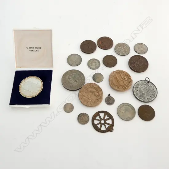 ASST OLD COINS & MEDALLIONS: 1761 Swedish etc