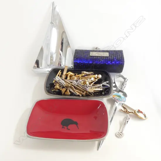 ASST COSTUME, 2 NZ KIWI TRAYS, COMMEMORATIVE MT. MAUNGANUI NZ LETTER OPENER etc