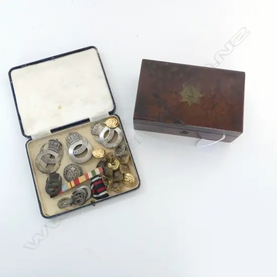 2 BOXES OF OLD MILITARY BUTTONS & BADGES NAVAL + 28TH PL. + mini nursing medal ETC ex. estate