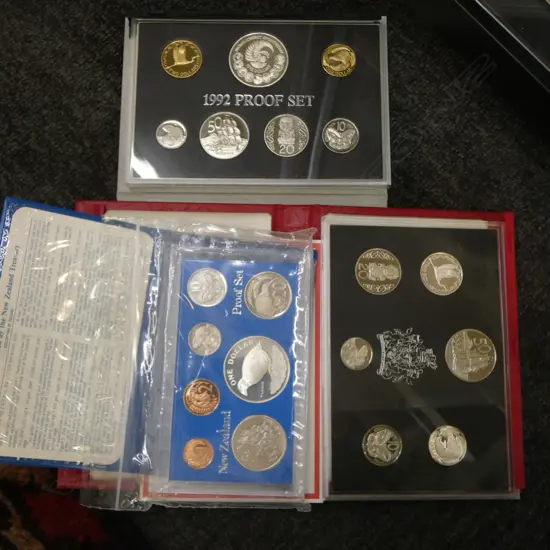 2 BANK OF NZ PROOF SETS; 1990 & 1992 + COIN ISSUE