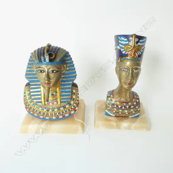 PAINTED BRASS EGYPTIAN KING & QUEEN H.290mm