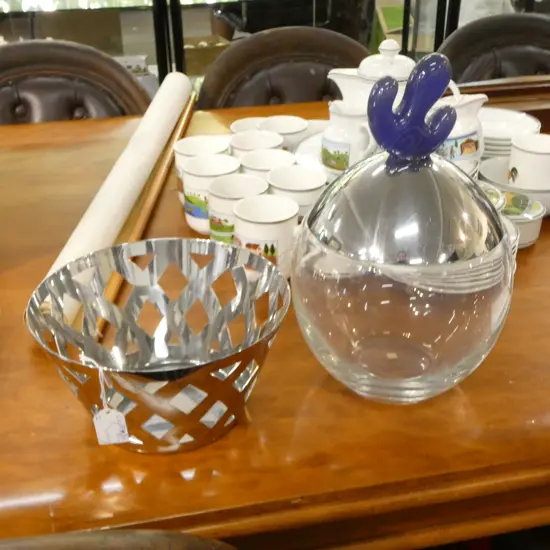 ALESSI ITALY GLASS CONTAINER (LID AF) H.320mm + METAL BOWL 230mm dia