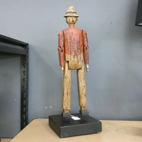 ARTICULATED WOODEN FIGURE ON STAND H.445mm