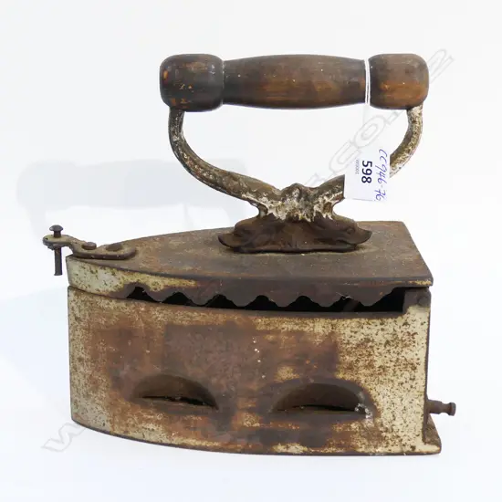 ANTIQUE IRON top opening to receive hot coals woodern handle