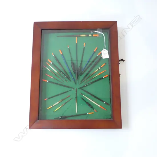 VINTAGE CASED COLLECTION OF 25 FRESH WATER FISHING FLOATS H430 L330MM