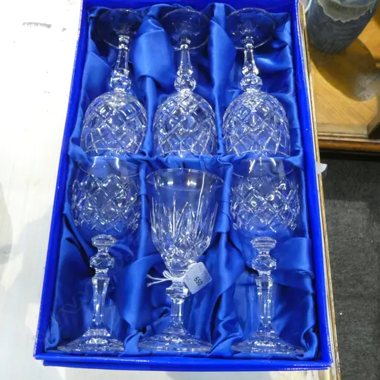 6 BOHEMIA CRYSTAL WINE GLASSES (5+1) H.170mm, BOXED