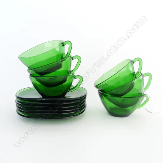 RETRO VERECO FRANCE GREEN GLASS TEA SET 6 C/S