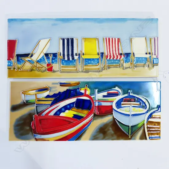 2 ART TILES; BOATS & BEACH CHAIRS 150x400mm