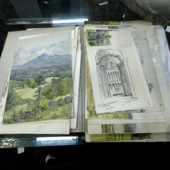 AN EDWARDIAN ENGLISH ARTIST'S ALBUM OF WATERCOLOURS & INK SLETCHES BY M.A.A.  c.1907 etc 