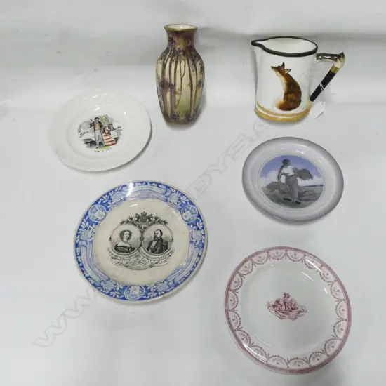 4 PLATES 1 R. COPENHAGEN, DOULTON REYNARD FOX JUG (STG TRIM), CZECH AMPHORA VASE H.170mm