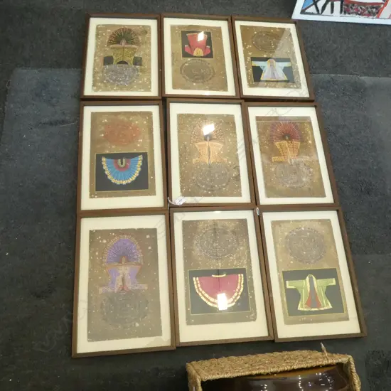 SET OF 9 ARTWORKS; INDIAN FASHION 325x220mm
