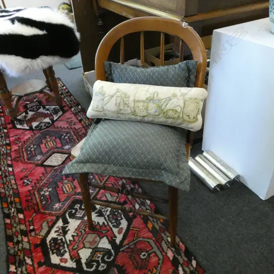 SPINDLE BACK CHAIR, CANED SEAT + 3 CUSHIONS