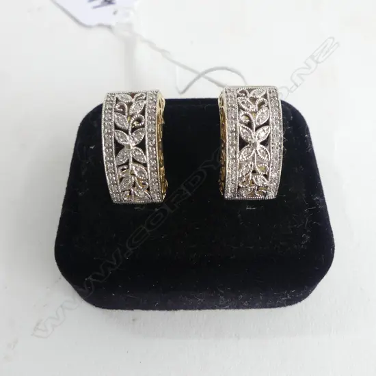 PR 9CT Y/WG  DIAMOND SET EARRINGS , 7.0grms