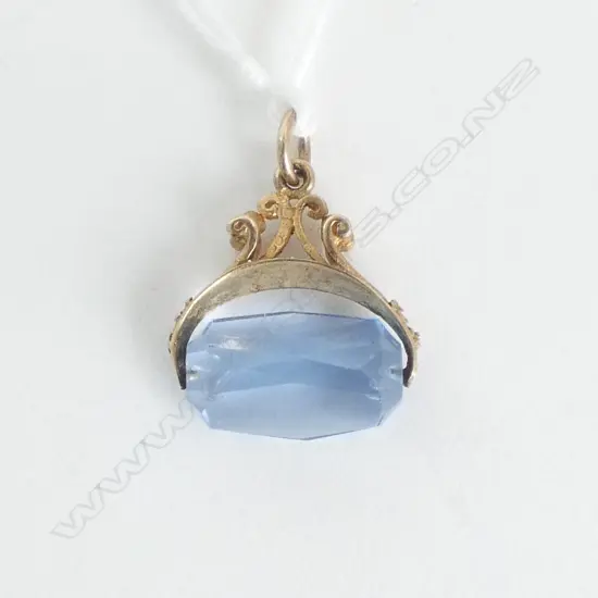 **RTV** 9ct FOB SPINNER blue stone 2.7gm hallmarked