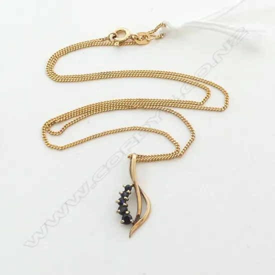 9ct GOLD & SAPPHIRE PENDANT on 9ct GOLD CHAIN 2.13gms