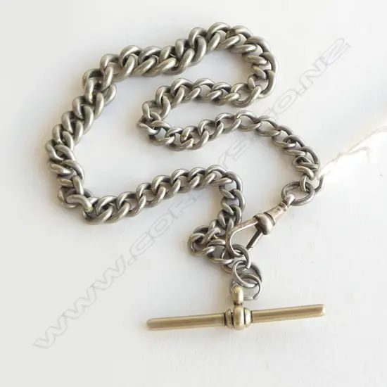 SILVER c.1900 GRADUATED CURB LINK FOB CHAIN L.320mm 29gms