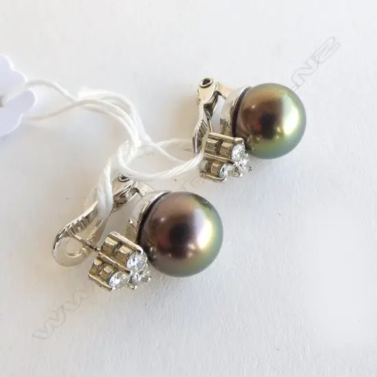 PAIR SILVER,FAUX BLACK PEARL, FAUX DIAMOND EARRINGS