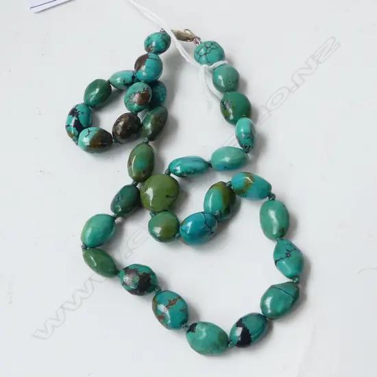 STRING TURQUOISE BEADS, individually knotted L.450mm