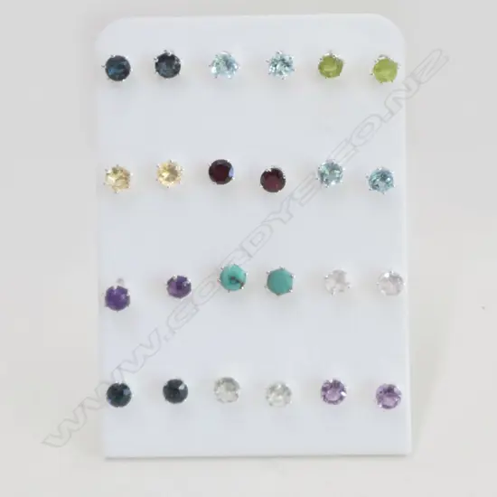 **RTV** 12 PRS SILVER 8 MULTI GEMSONE STUD EARRINGS