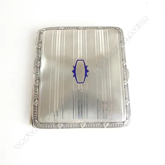 Ernest Gideon Bek (German) silver and enamel cigarette case stamped with butterfly mark and Egb. c.1920's. 91gms