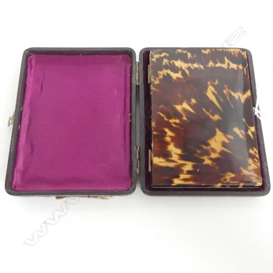 VICTORIAN TORTOISESHELL & SILVER CARD CASE some chips to edges IN ORIGINAL LEATHER CASE some faults