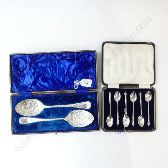 SET 6. MONK SPOONS STERLING 61.8GM & PAIR PLATED BERRY SPOONS  