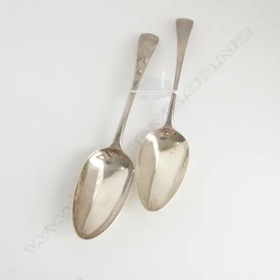 2 GEORGE III SILVER OLD ENGLISH TABLE SPOONS L.1809 & 1804. 117GMS