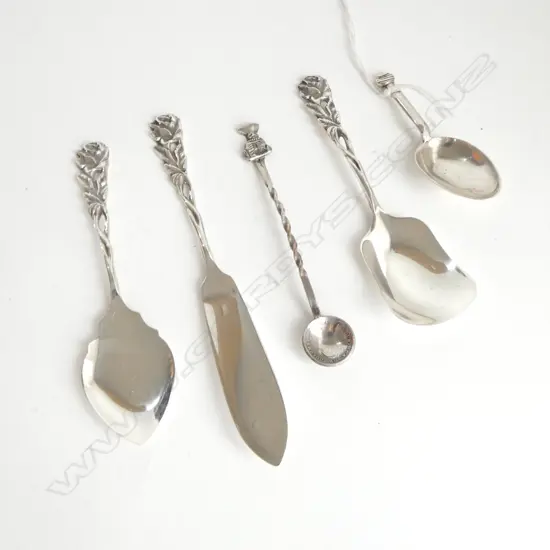 5 SILVER SMALL CUTLERY PCES.4 SPOONS + butter knife 51gms