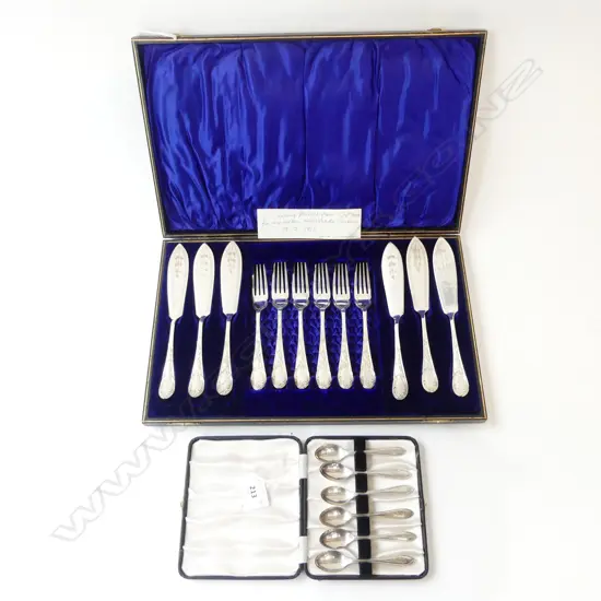 SET 6 STERLING TEASPOONS 60gm & BOXED PLATED FISH SET 