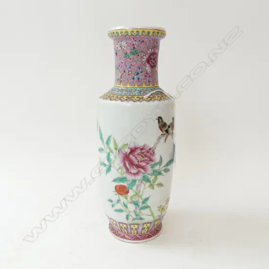 CHINESE PORCELAIN VASE POLYCHROME ENAMEL W BIRDS H.300mm