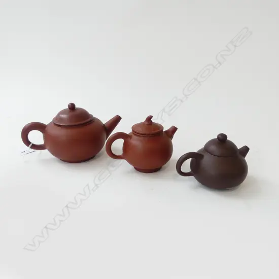 3 YIXING WARE TEAPOTS