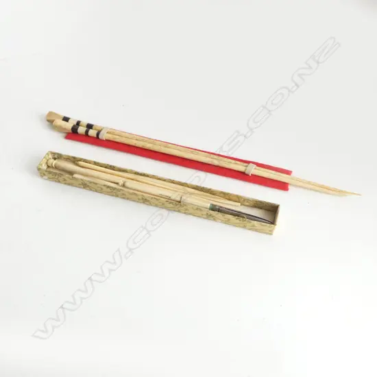 ASST. BONE SEWING ITEMS + DRAWING INSTRUEMENTS + CHOPSTICKS 