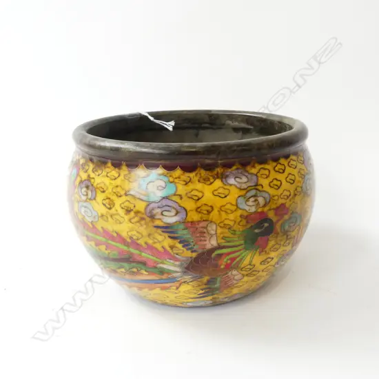 ORIENTAL ENAMELLED METAL BOWL H.120mm, 180mm dia