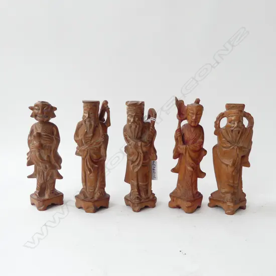 5 CHINESE CARVED WOODEN MUSICIANS, H.150mm