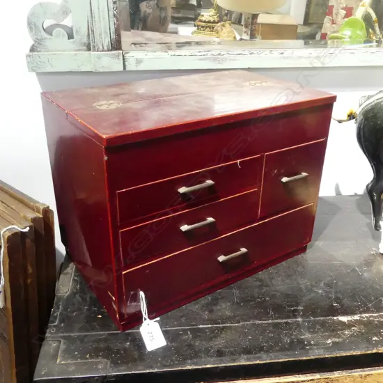 JAPANESE VINTAGE RED LACQUER SEWING BOX W.345mm