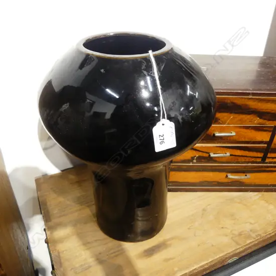 VINTAGE JAPANESE BLACK GLAZED RETRO VASE SWOLLEN TOP H.330mm