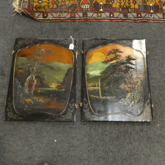 PR VINTAGE JAPANESE WOOD PANEL SCENIC ARTWORKS H500 W375MM