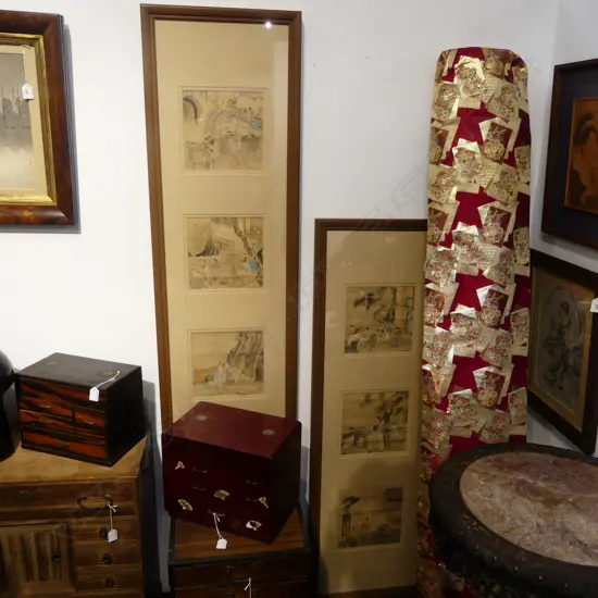 PR OF TRIPTIC CHINESE ANTIQUE W/CS FRAMED H1320 W420MM