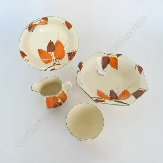 4PCS AUTUMN LEAF PAT C/CLIFF CHINA OCTAGANAL BOWL DIA220MM SOUP PLATE C/SUGAR