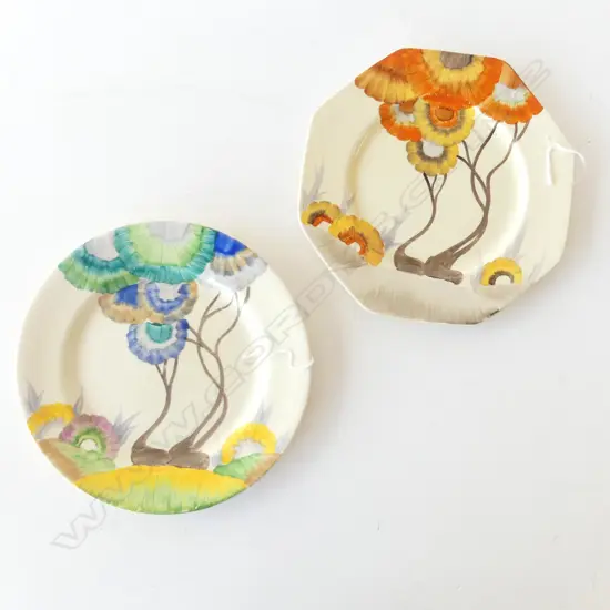 2 CLARICE CLIFF 'RODANTHE' FLORAL PLATES Dia.230mm. 1 in Blue colouraway