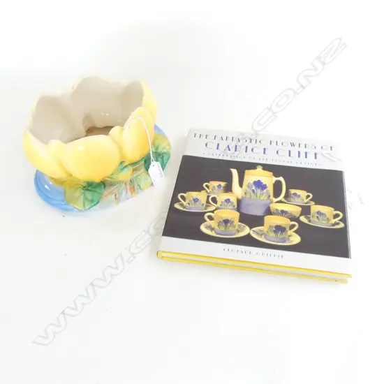 CLARICE CLIFF COLOURED LOTUS FLOAT BOWL Dia.220Mmm & C/CLIFF BOOK BY LEONARD GRIFFIN