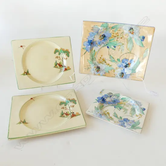 4 Royal Staffordshire 'The BIARRITZ' RECTANGULAR PLATES 1 w repaired small chip & 2 w cottage design