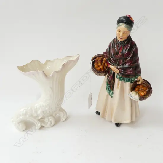BELLEEEK 'HORN OF PLENTY ' TYPE VASE H.140 &  R/D 'THE ORANGE LADY HN 1759 H.215mm