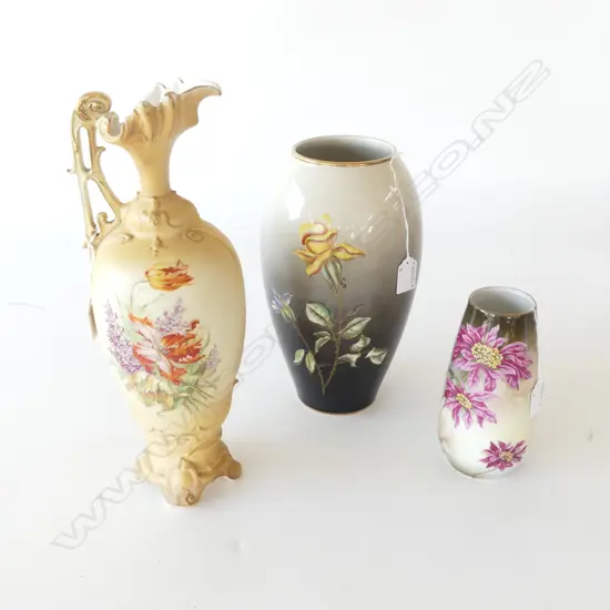 3 VINTAGE EUROPEAN VASES; ROBERT HANKE AUSTRIAN BLUSH IVORY VASE H.360mm, BARVARIAN URN VASE 280mm & FRIEDRICHT 180mm