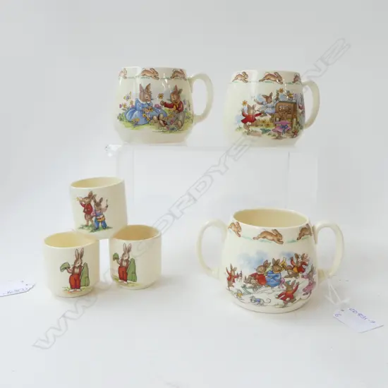 6 PCES. ROYAL DOULTON BUNNYKINS CHINA ; 3 CUPS & 3 EGG CUPS