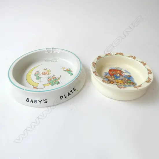 2 BABY PLATES SHELLEY MABEL LUCIE ATTWELL 'THE MAN IN THE MOON' Dia 200mm & R/D BUNNYKINS Dia 152mm